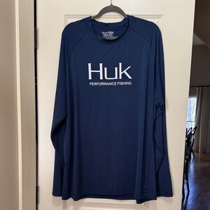 Huk Long-Sleeve Performance Fishing Shirt - Navy Blue with White Logo
